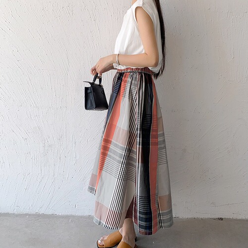 7-Color New Arrival In Stock 2024 Spring Summer Korean Bestselling Checked Semi-Skirt, Versatile Fashion Large Swing A-Line Skirt