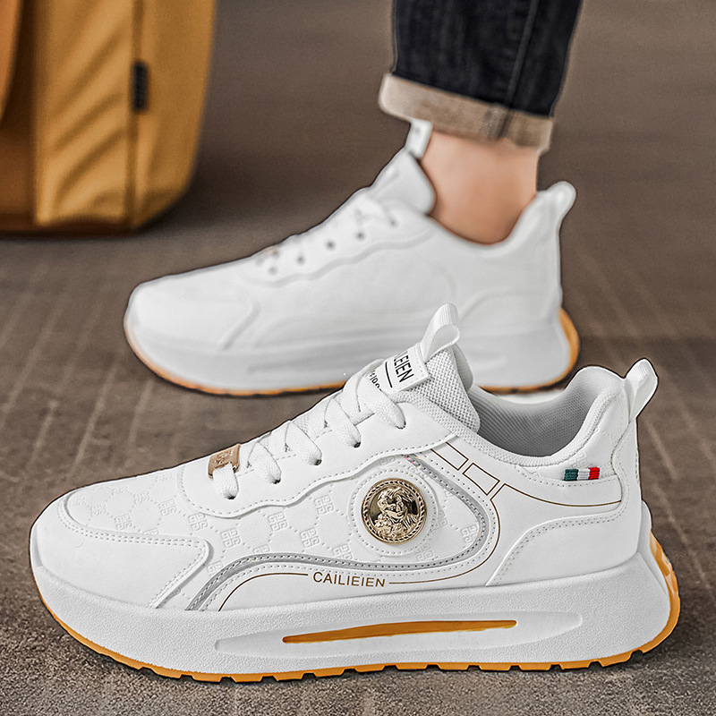 Men's Fall Breathable Chunky White Dad Sneakers, Versatile Men's Fall Breathable Chunky White Dad Sneakers, Versatile
