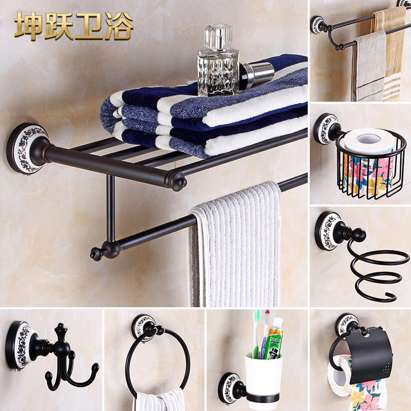 Brass Black Towel Rack Set, Blue and White Porcelain Bathroom Accessories, Bathroom Set, Towel Rack, Hanging Rack, Storage Rack Wholesale Brass Black Towel Rack Set, Blue and White Porcelain Bathroom Accessories, Bathroom Set, Towel Rack, Hanging Rack, Storage Rack Wholesale