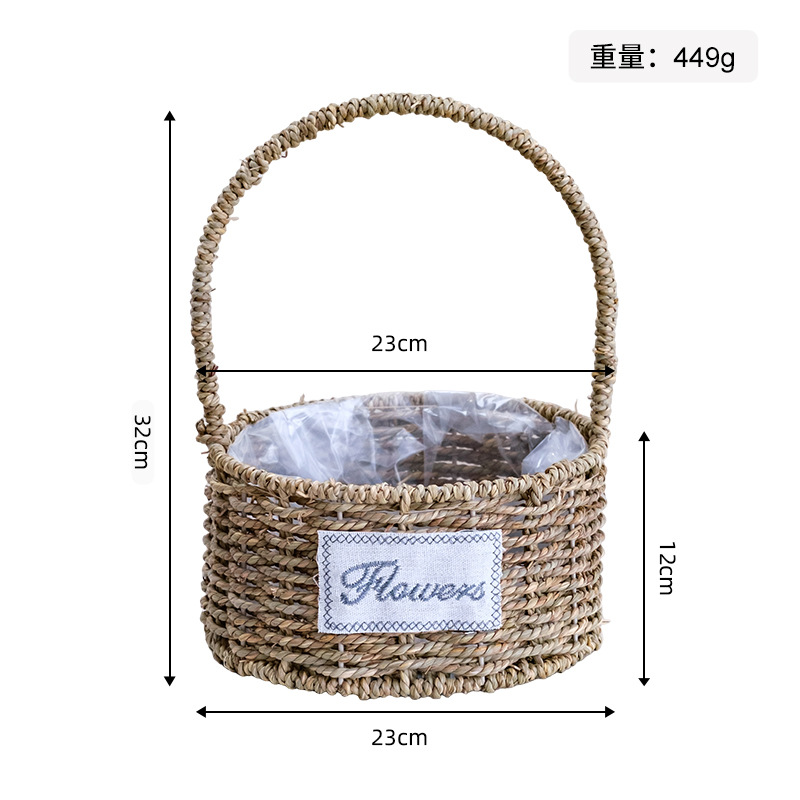 Maceta Decorativa Tejida de Paja Hecha a Mano para Jardín y Balcón