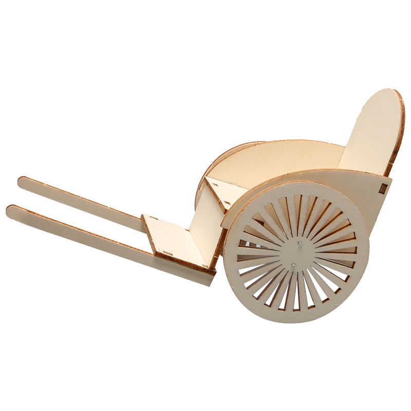 Hecho a mano DIY rickshaw de madera carro humano niños estudiante de escuela primaria Ciencia y Tecnología pequeña producción experimento científico juguetes de enseñanza