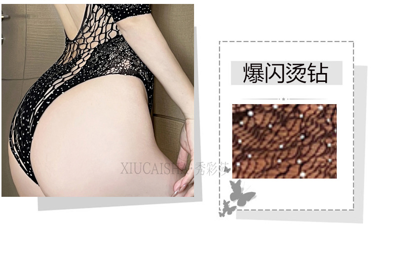 Plus Size Fishnet Bodystocking, Black Lace Full-body Jumpsuit, Sheer One-piece Lingerie — detail image 8
