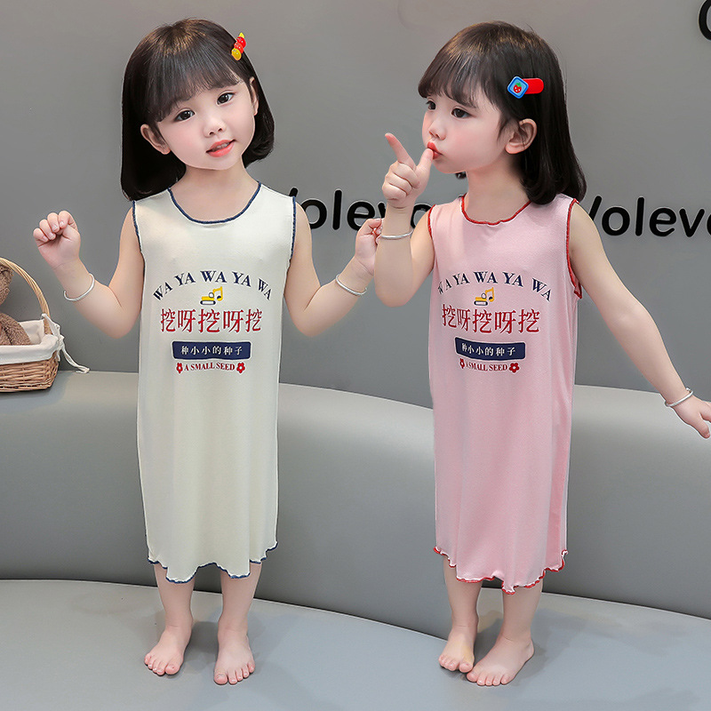 Camisón de seda helada para niñas, estilo fino de verano 2026, nuevo pijama para niñas, ropa de casa, lindo vestido tipo chaleco para bebés. image 5