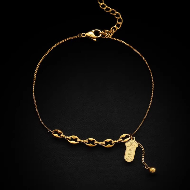 Wen Jian 2024 nuevo estilo, tobillera, nicho femenino, diseño avanzado, personalidad de lujo ligero, cadena de pie, acero de titanio