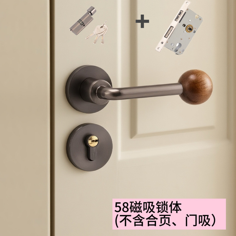 中古风胡桃木球室内门锁家用磁吸静音锁木门分体锁门把手卧室门锁|undefined