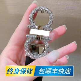 镶钻皮带女士ins牛皮真皮百搭水钻细裤腰带网红同款CD珍珠扣裤带