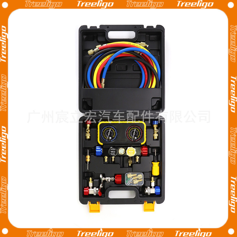 R22/R32/R134a/R410A Juego de fluorómetros de cuatro vías para aire acondicionado para automóviles domésticos