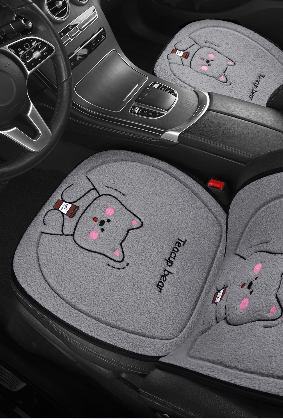 Wholesale New Four-Season Universal Car Seat Cushion Non-Slip Wear-Resistant Short Plush Cartoon Bear Three-Piece Set Factory Direct Sale