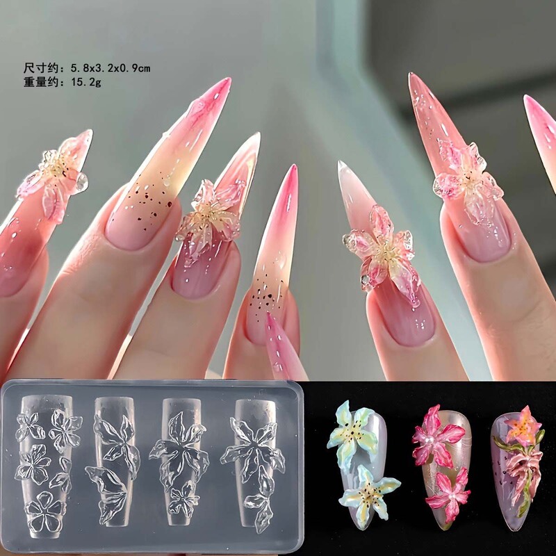 百合花流体冰花美甲硅胶模具立体国风花朵冰封蝴蝶雕花花工具批发|undefined