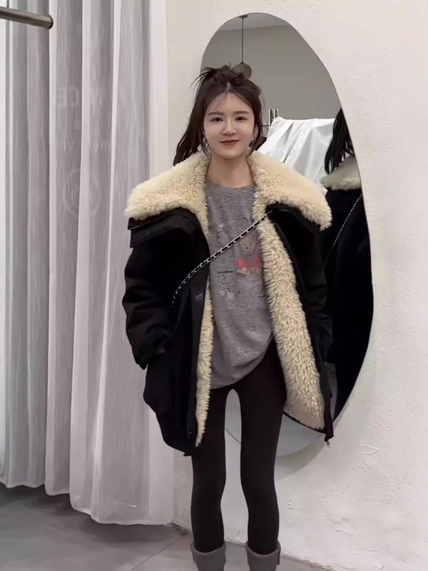 韩版加厚大翻领羽绒棉服女派克服外套女2025冬季新款保暖棉衣上衣|undefined