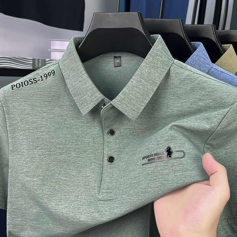 2025 Light Luxury Men's Polo Short-Sleeved Pure Color Casual Versatile Lapel Chest Pressed Label Men's Half-Sleeved Top T-Shirt