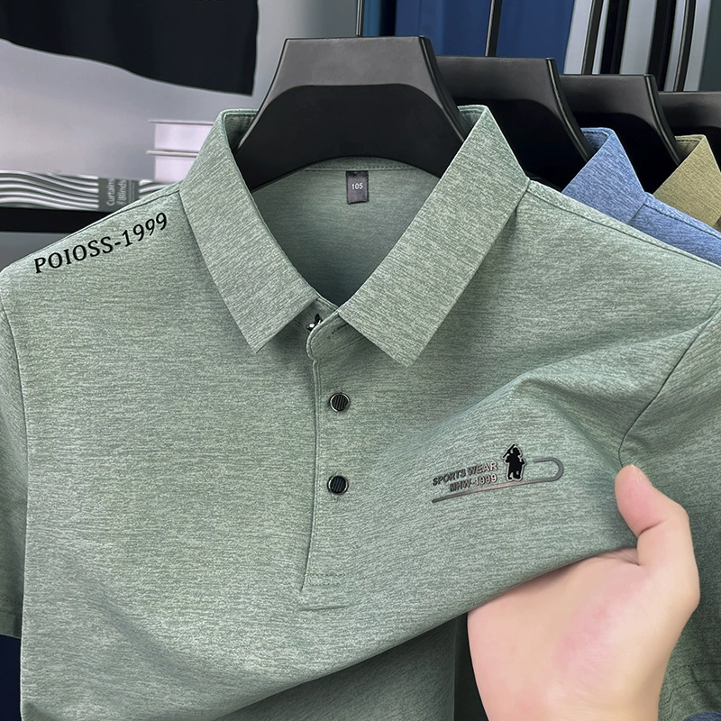 2025 Легкая роскошь: мужское поло с коротким рукавом, однотонное, повседневное, универсальное, с отложным воротником и прессованной этикеткой на груди, мужская футболка с коротким рукавом
