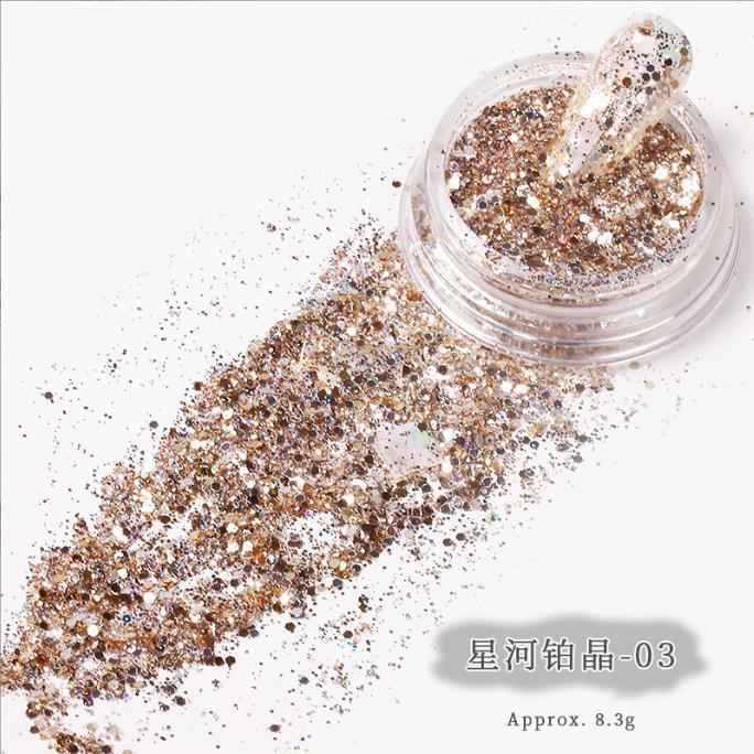 Nueva Red de uñas polvo de diamante de cristal rojo Galaxy fino flash sueño brillante pieza de concha polvo de uñas mezclado Galaxy polvo 4 botellas/Set