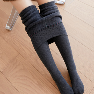 Autumn and Winter High Waist Cotton Vertical Striped Leggings Women's Outer Wear Thickened and Cashmere Encapsulated Foot Warm One-piece Pants