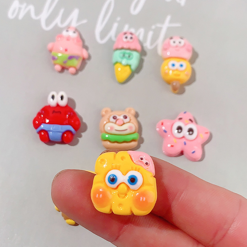 Nuevo SpongeBob pie estrella diy accesorios de resina pegamento crema caja de teléfono móvil adornamiento de pelo agujero agujero botón de zapato llavero