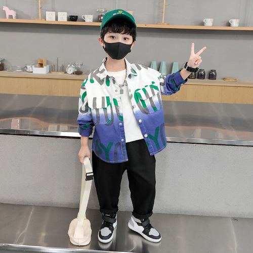 Boys' Large Letter Gradient Shirt Set 2024 Spring and Autumn New Korean Style Cool Baby Boys' Foreign Trade Children's Clothing