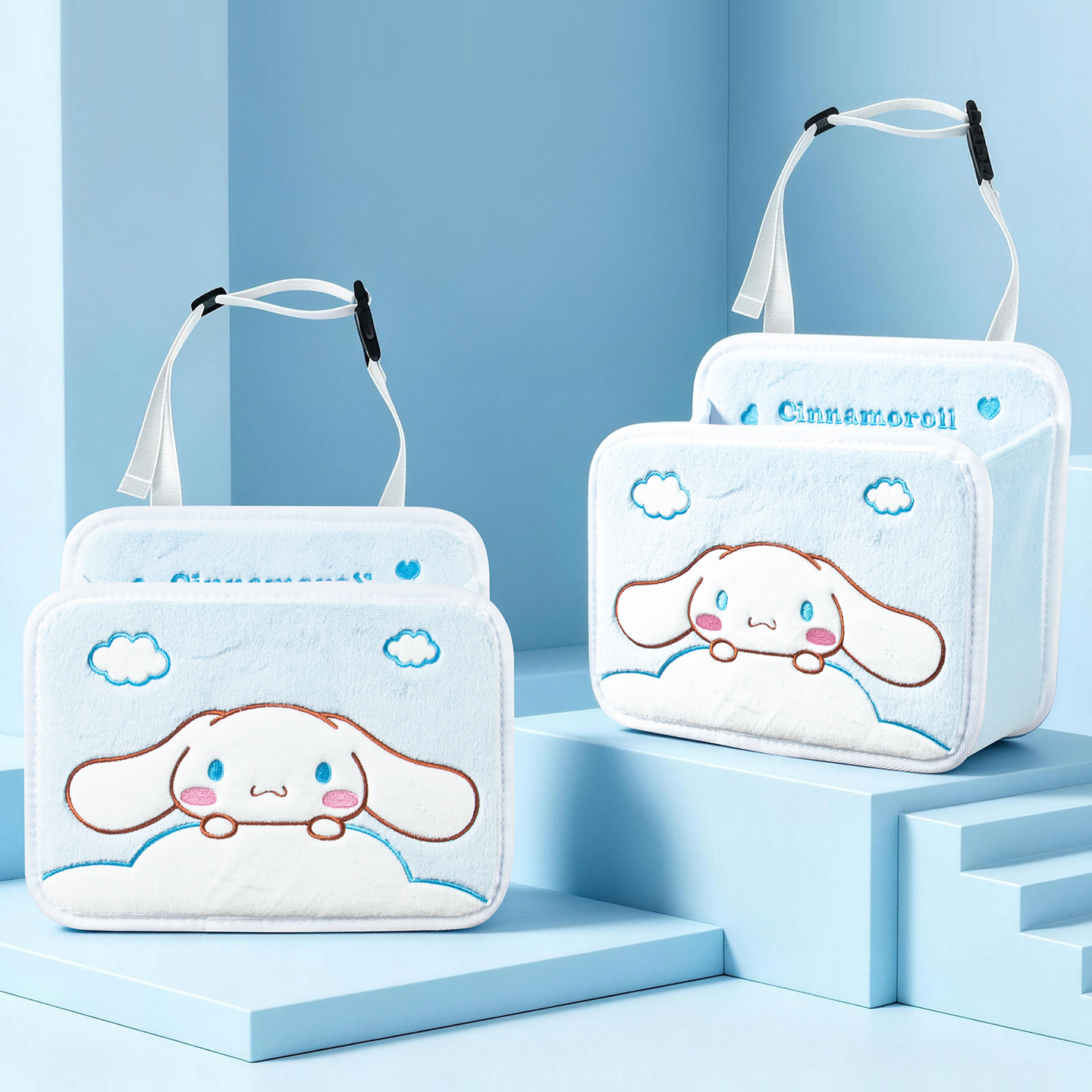 Cartoon car seat back storage bag, multifunctional car storage box with hooks, cute pet design, women's trash bag