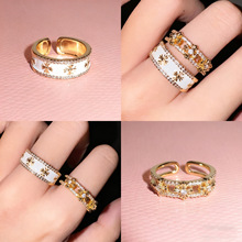 新款小众克罗心戒指高级感开口食指辣妹白色闪钻十字架套装指环