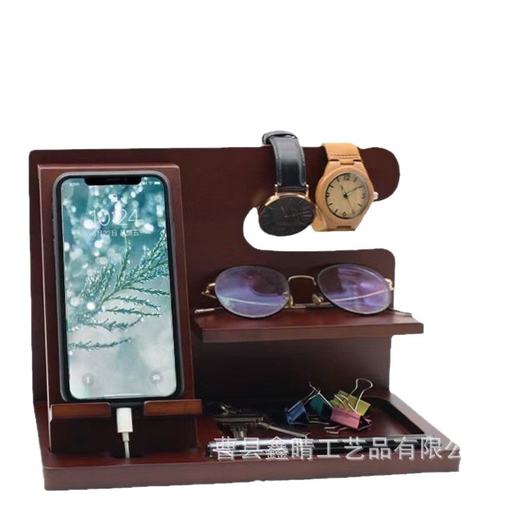 Dormitorio cabecera de cama soporte para teléfono móvil de madera maciza hogar olla multifuncional de madera soporte para teléfono móvil escritorio soporte de almacenamiento de gafas de madera