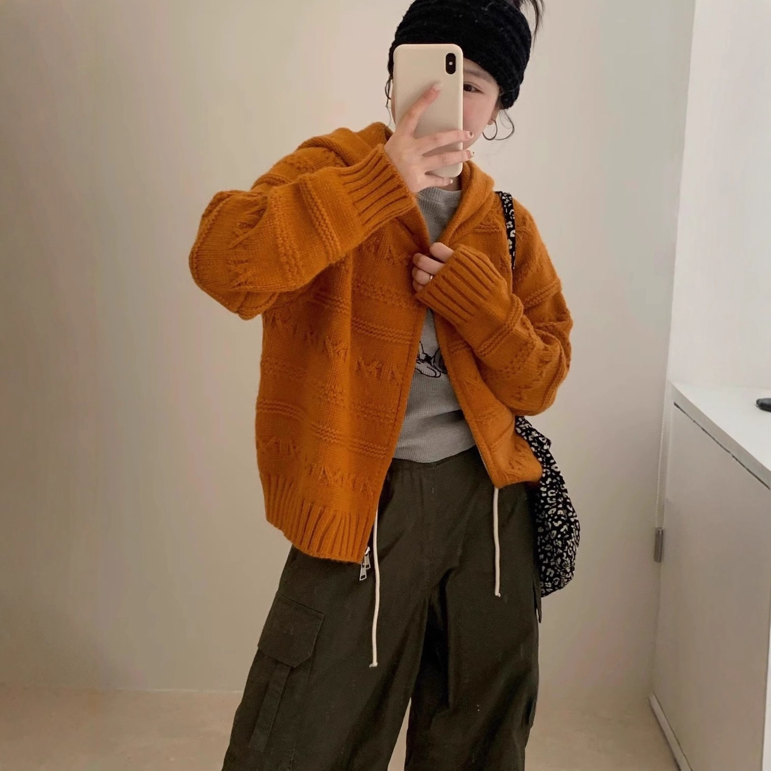 Korean Hooded Crochet Sweater Cardigan Jacket for Women Autumn and Winter New Style Lazy Style Loose Outer Zipper Knitwear for Women