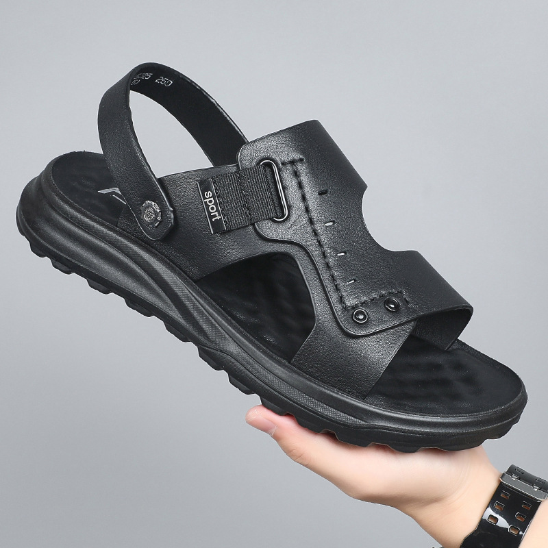 Men's Sandals Genuine Leather Summer Cowhide Beach Shoes 2026 Non-Slip Dual-Use for Driving and Outdoor Wear Breathable Non-Slip for Dad