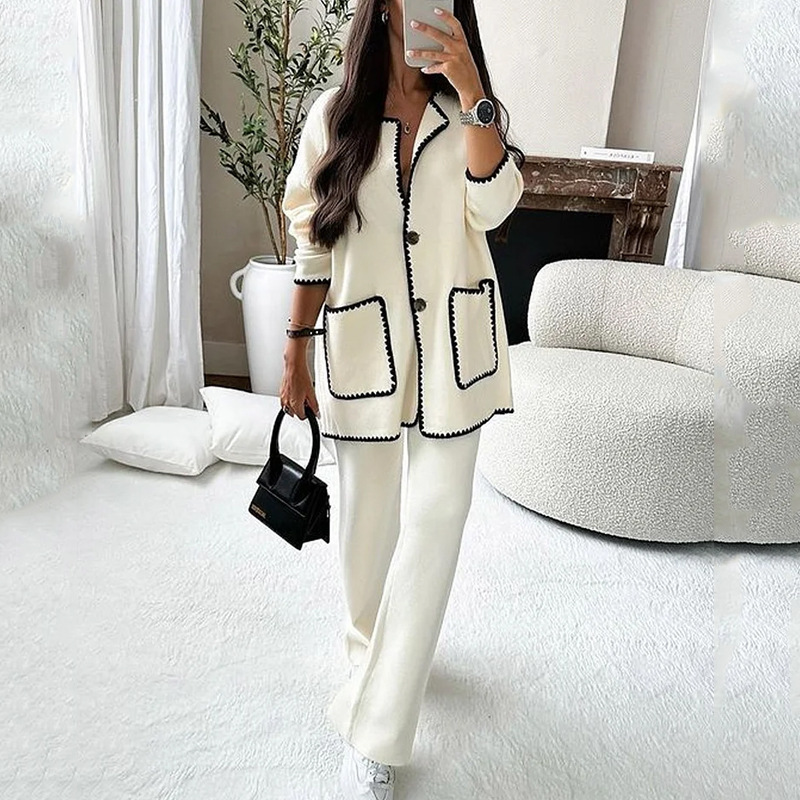 840g Weight Long Sleeve Sleeve Length Holiday Daily Women's Casual Color Block Spandex Polyester Pocket Pant Co-ord Set Pants Sets