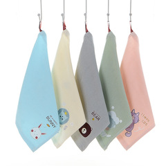 Children's Small Square Towel with One Side Purl and One Side Gauze, Pure Cotton Cartoon Printed, Kindergarten Towel Wholesale