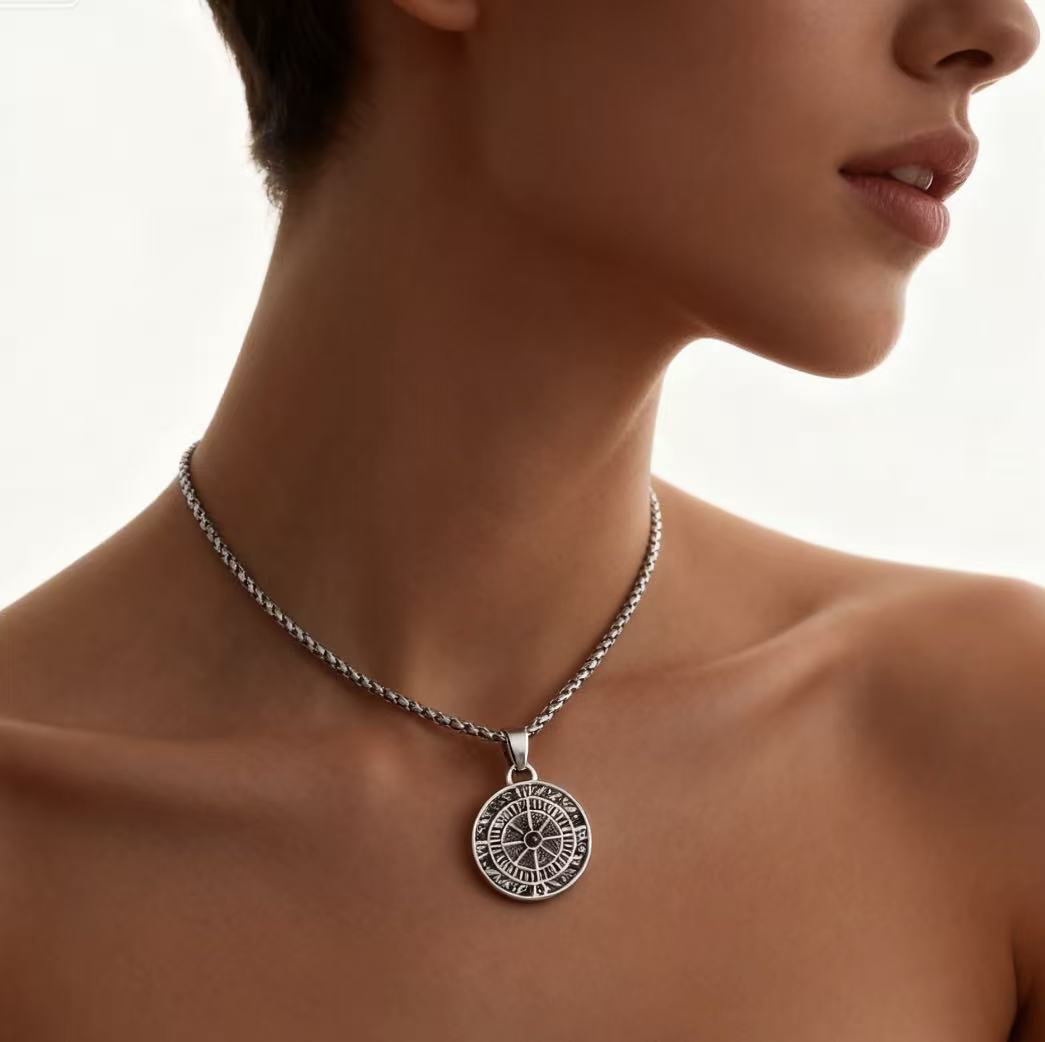 Protection Talisman Compass Pendant Necklace For Men Alloy Fashion_voghion.com