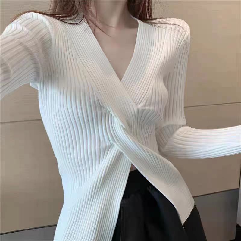 Autumn wear 2021 New V-neck cross slim-fit long-sleeved knitted bottoming shirt women's autumn and winter inner wear western style Autumn wear 2021 New V-neck cross slim-fit long-sleeved knitted bottoming shirt women's autumn and winter inner wear western style