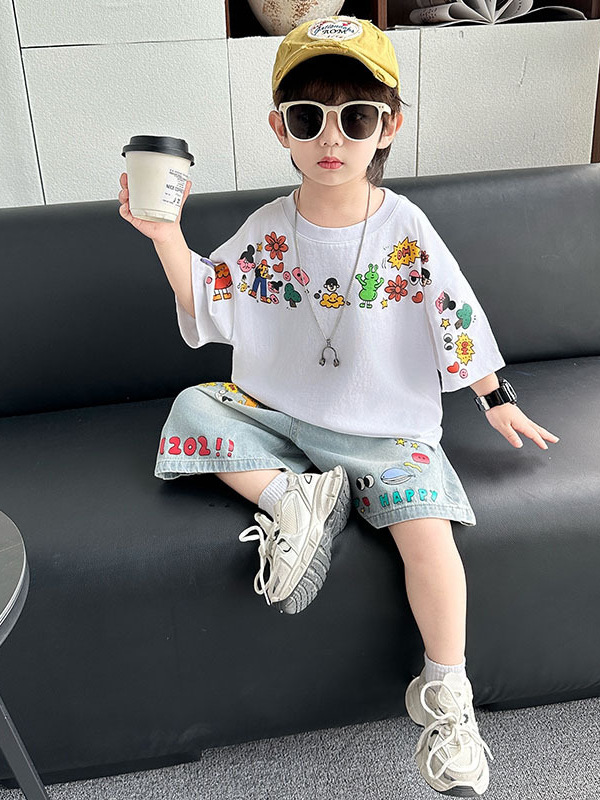 8219 Ropa Infantil 2026 Nuevo Traje de Verano para Niños, Conjunto Casual de Manga Corta para Bebé, Ropa de Estilo Coreano para Niño Pequeño