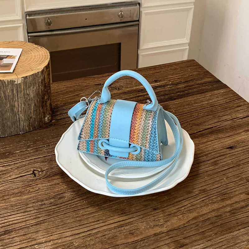 Women's Contrasting Colors, Hand-held, Patchwork, Woven Small Square Bag, 2026 New Model, With Lock Clasp, Fashionable_voghion.com