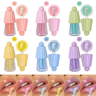 Fit Colors6 Pearlescent Mirror Lip Glaze Large Brush Head Moisturizing Lip Care Honey Oil Jelly Pudding Lip Gloss Cross Border