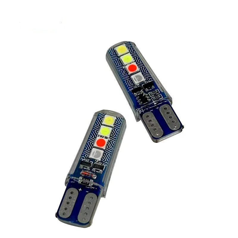 Автомобильная светодиодная силиконовая лампа T10 с кристаллами, 4 цвета, вспышка с проточной водой 3030 8SMD, индикатор ширины вождения, подсветка номерного знака