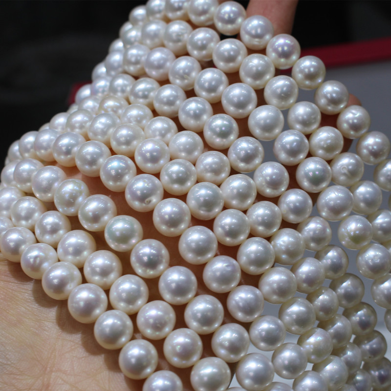 Factory direct 9-10mm natural freshwater pearl necklace mother chain beads loose beads nearly perfect circle strong light slight flaw