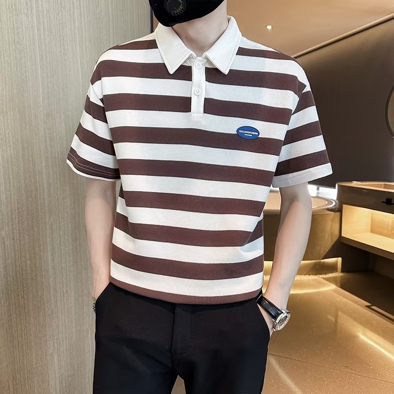 Moda solapa camisa polo de manga corta camiseta de verano para hombres Versión coreana de la tendencia delgada 2024 nueva camiseta de todo fósforo