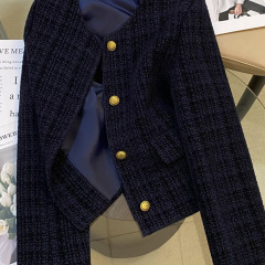 今年流行藏青色小香风西装外套女2025春秋新款气质名媛休闲上衣