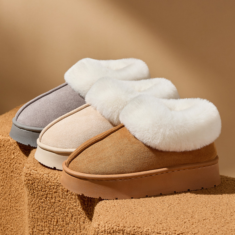 High-Top Cotton Slippers for Indoor Home Autumn and Winter Thick-Soled Non-Slip Fleece-Lined Warm Snow Boots for Women Winter Outer Cotton Shoes
