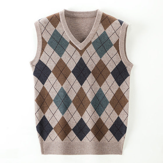 Autumn and winter men's sleeveless knitted sweater middle-aged and elderly men's warm vest casual fit daily wool waistcoat
