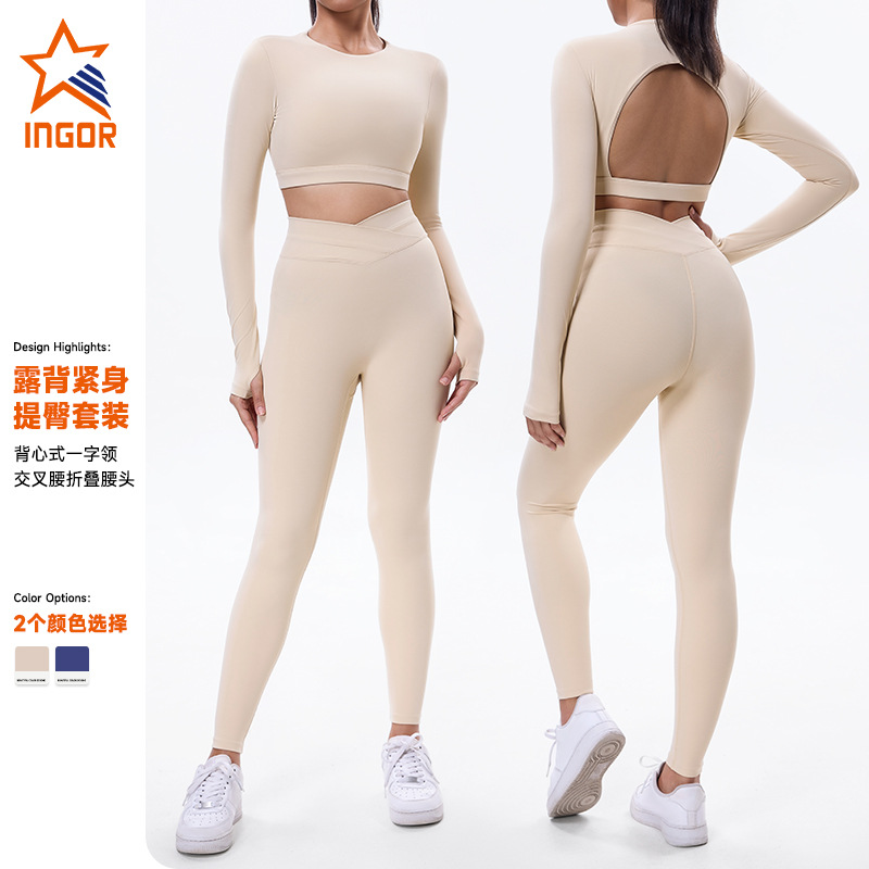 New Backless Autumn and Winter Sports Top Women's Chest Pad Beauty Backless Pilates Backless Yoga Clothes Long Sleeve Fitness Clothes