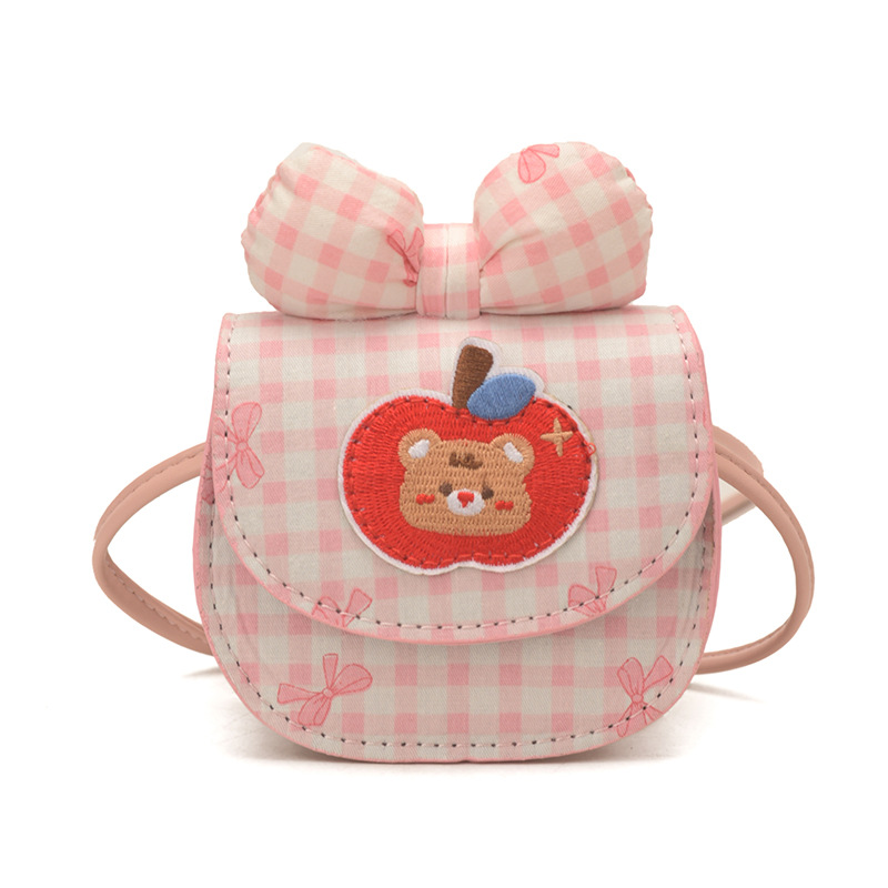 Bolsas infantiles transfronterizas lindas manzanas osos, bolsas de mochila para niños y niñas, bolsas de cambio para bebés con arco a cuadros