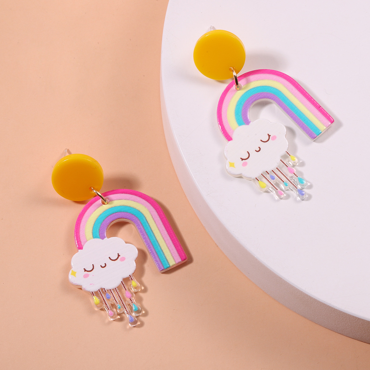 Cartoon Rainbow Cloud Earrings Creative Cute Printing Plate Acrylic Earrings display picture 3