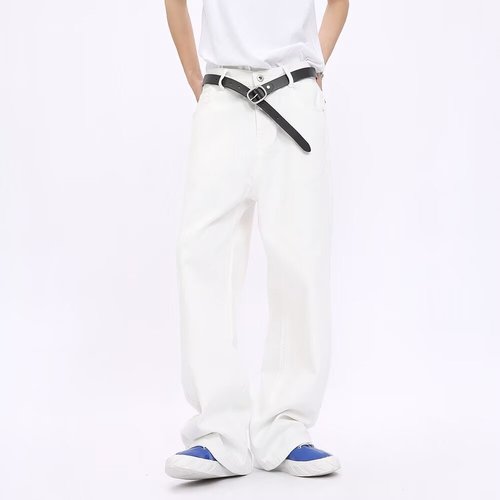 American street black jeans for men, spring and autumn, clean fit straight long pants, retro loose casual wide-leg pants