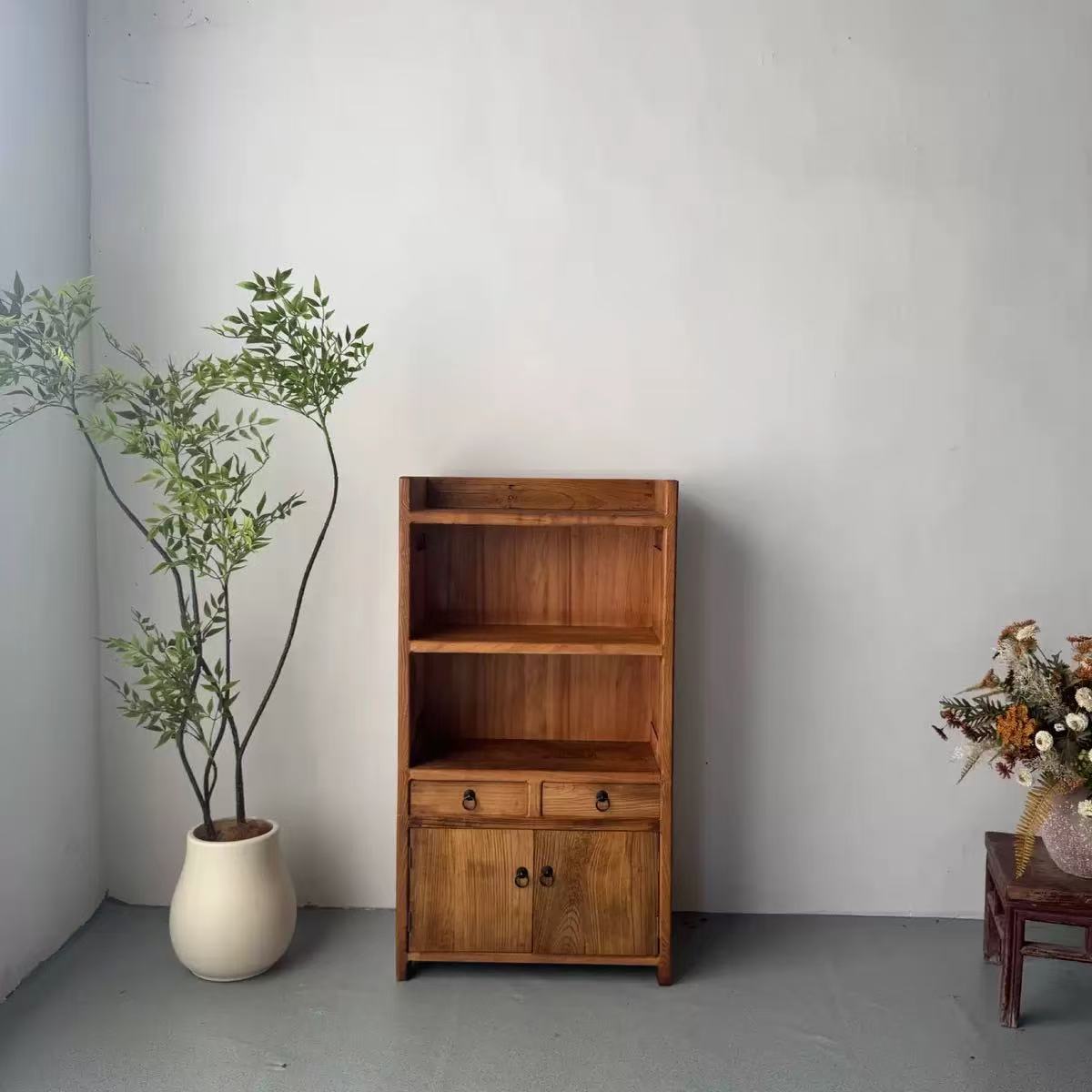 Old Elm Wabi-Sabi Style Sideboard Solid Wood Weathered Door Panel Tea Cabinet Storage Cabinet Locker Cupboard B&B Cabinet