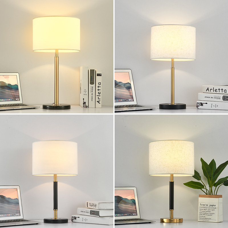 Lámpara de mesa de tela estilo americano, lámpara LED sencilla para hotel, lámpara de mesa para habitación de huéspedes, lámpara de estudio creativa, nueva lámpara de mesa para sala de estar