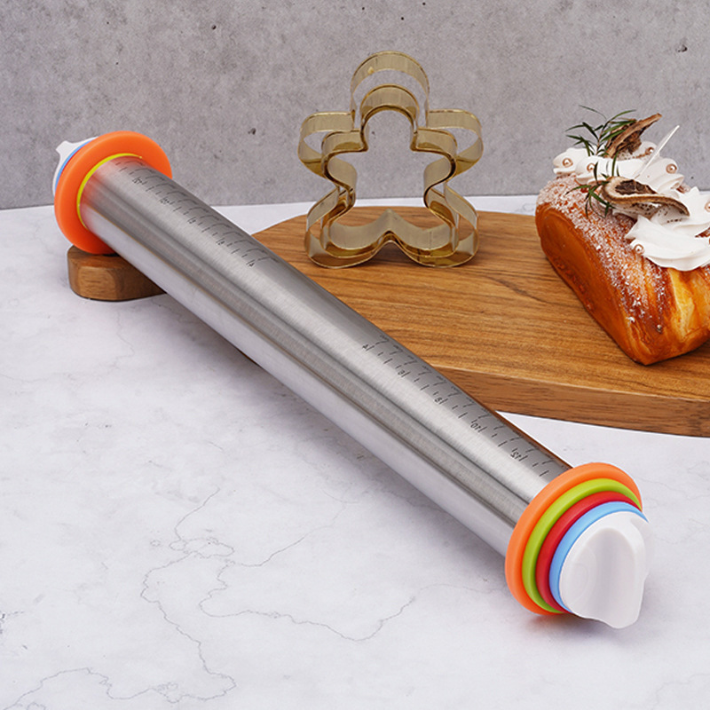 Manufacturer wholesale household stainless steel rolling pin kitchen baking tools with scale rolling pin adjustable flour stick