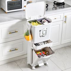 Japanese imported kitchen trash bin for home use, large size with lid, odor-proof, double-layer dry and wet separation, high capacity