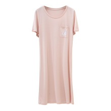 高档桑蚕丝女士睡衣 100%真丝针织亲肤透气宽松短袖长款家居睡裙