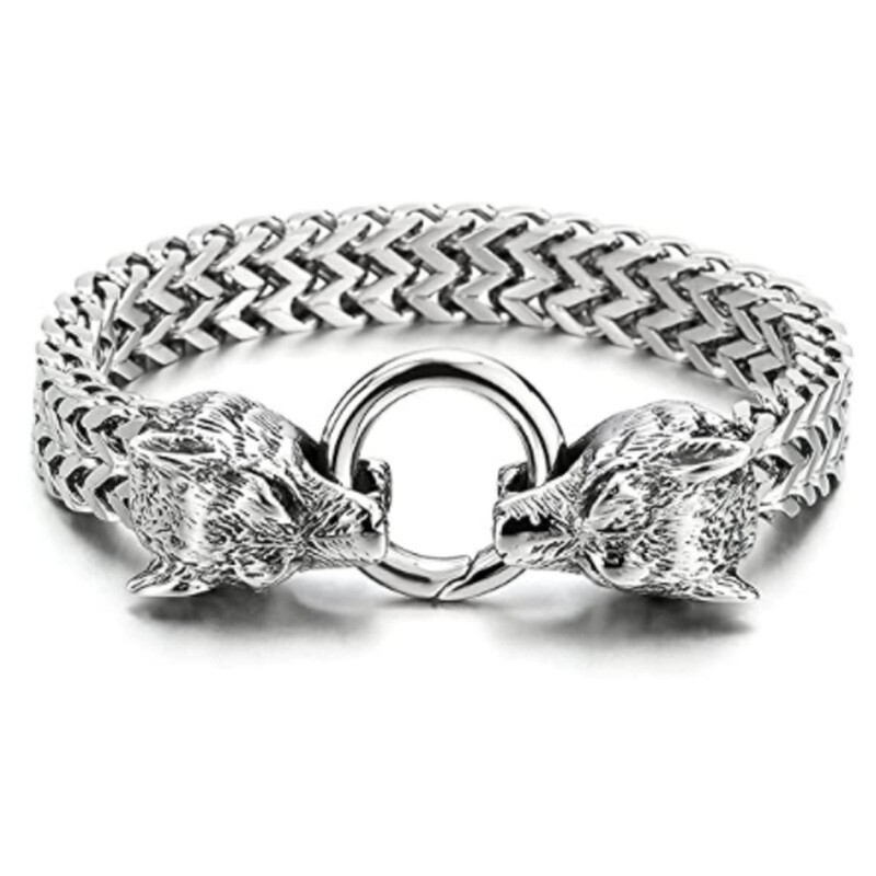 Nordic Mythology Titanium Steel Non-Fading Bracelet, Retro Personalized Viking Wolf Head Bracelet, Cross-Border European and American Men's Jewelry Nordic Mythology Titanium Steel Non-Fading Bracelet, Retro Personalized Viking Wolf Head Bracelet, Cross-Border European and American Men's Jewelry