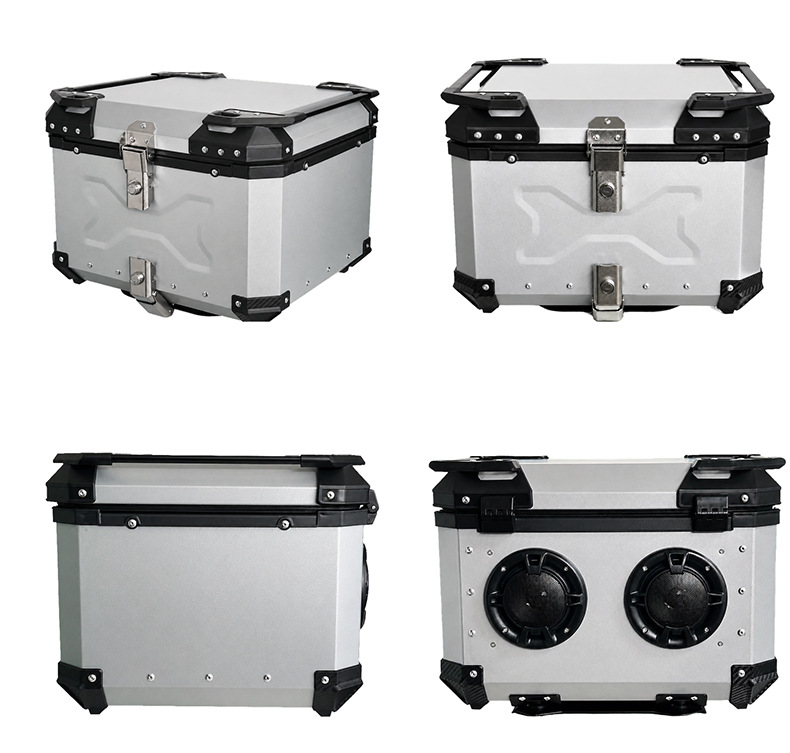 Soundproof aluminum alloy universal motorcycle tail box storage box with quick-release carbon steel base, 56L large capacity, new model