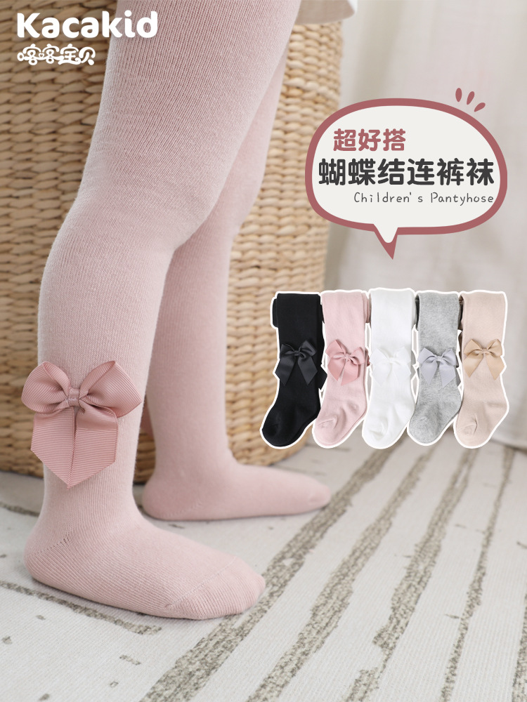 Children's Class a Cotton Infant Tights Spring and Autumn Bow-Knot Socks for Girls Baby Korean Style Leggings Socks